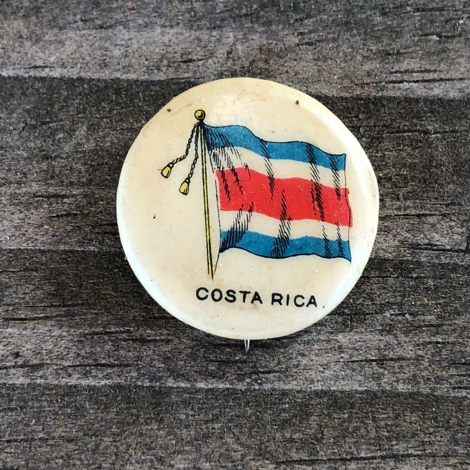 Flag Of COSTA RICA Pinback Button Pin Whitehead Hoag 1894 1896 Vintage Antique