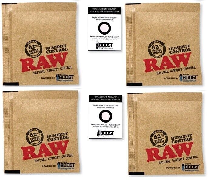 4X RAW Rolling Papers X INTEGRA 8 GRAM PACK 62% NATURAL HUMIDITY CONTROL PACKETS