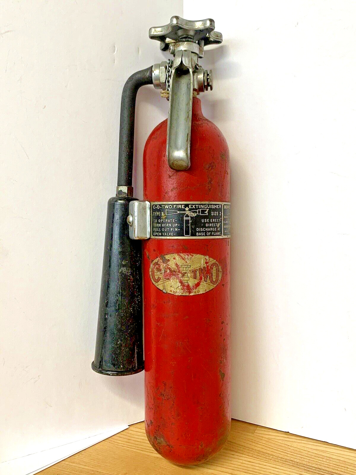 Vintage C-O-TWO Fire Extinguisher  Size 2 Squeeze-Grip Type Carbon Dioxide
