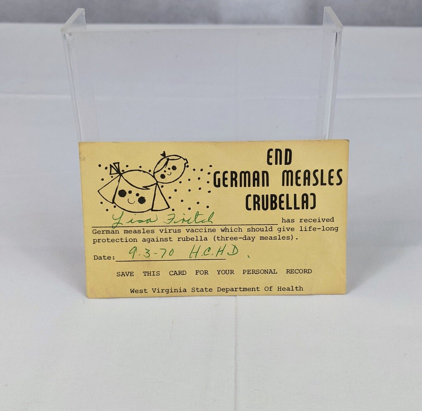 1970 End German Measles (Rubella) Card West Virginia Science Collectable Prop