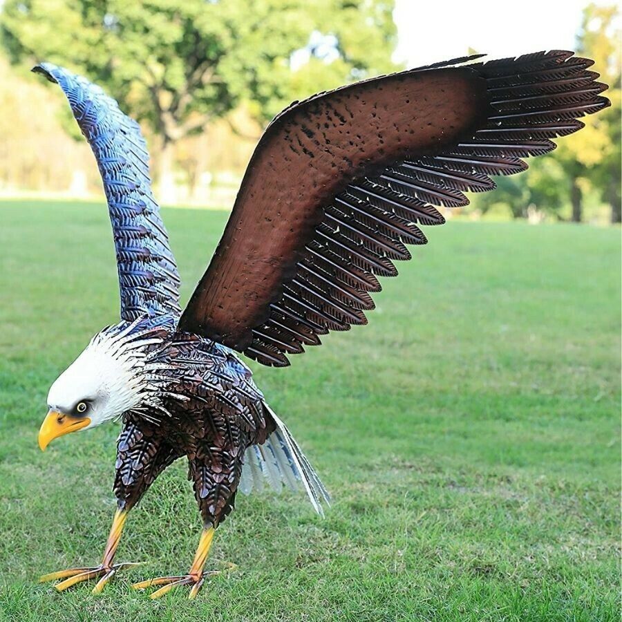 Bald Eagle Statue Large Outdoor American Garden Bird Lawn Figurine Metal Wings