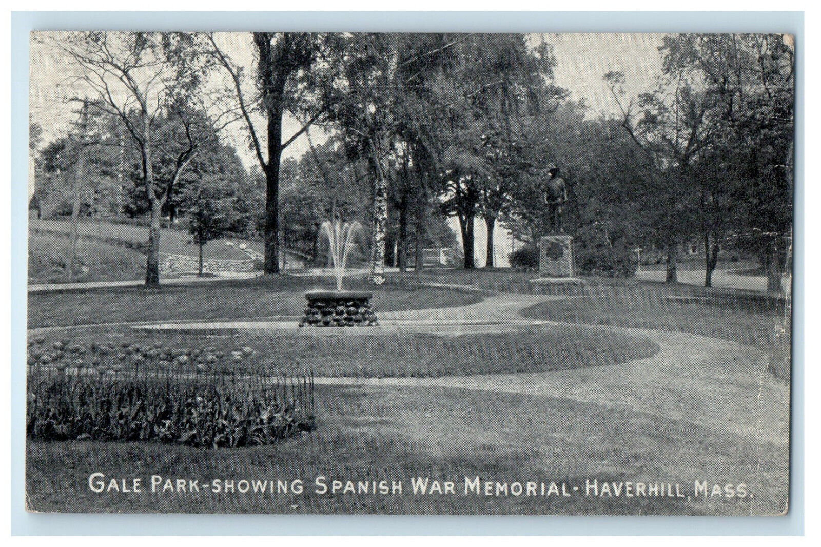 1937 Gale Park Showing Spanish War Memorial Haverhill MA Posted Postcard