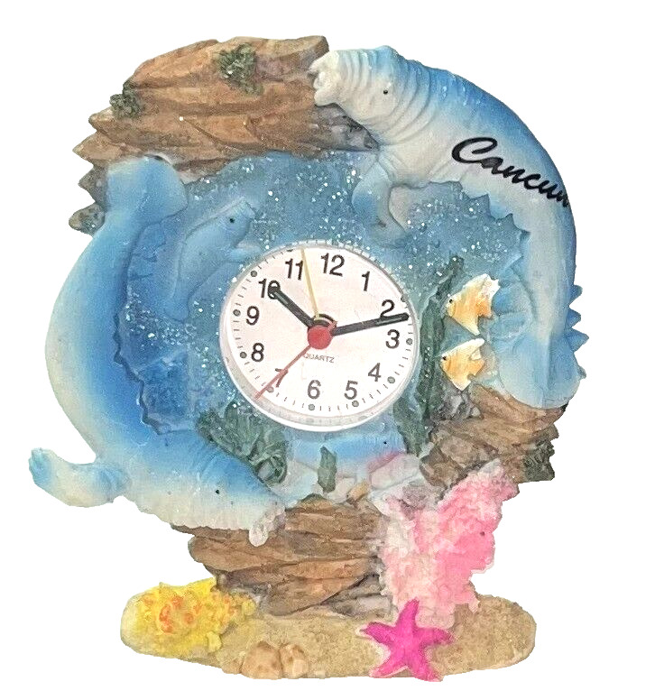 Manatee Sea Lion Mammal 3D Quartz Desktop Clock Hand Painted Blue Waves