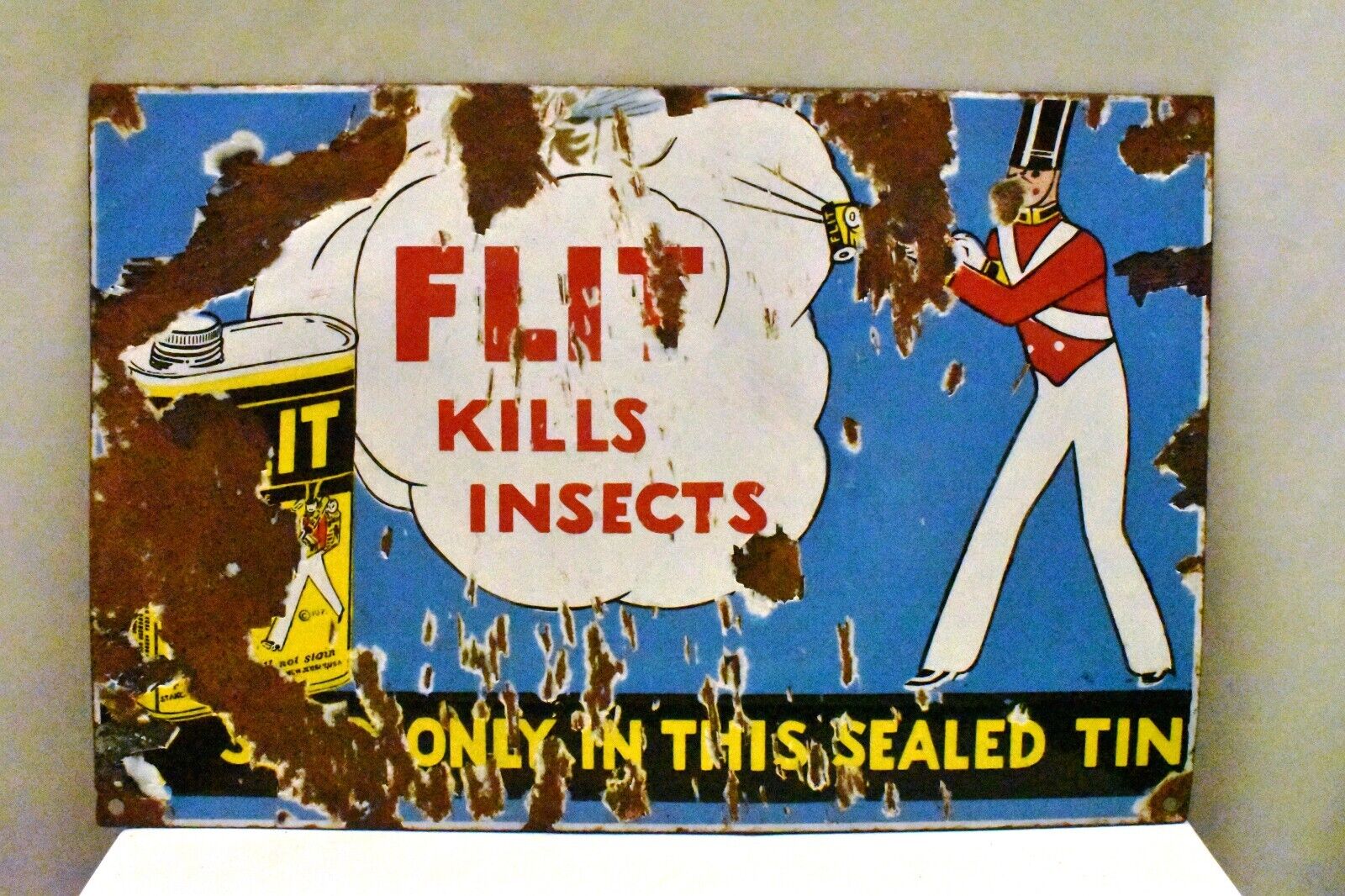  Vintage Flit Kills Insects Sign Porcelain Enamel Advertising Of Pesticide Rare