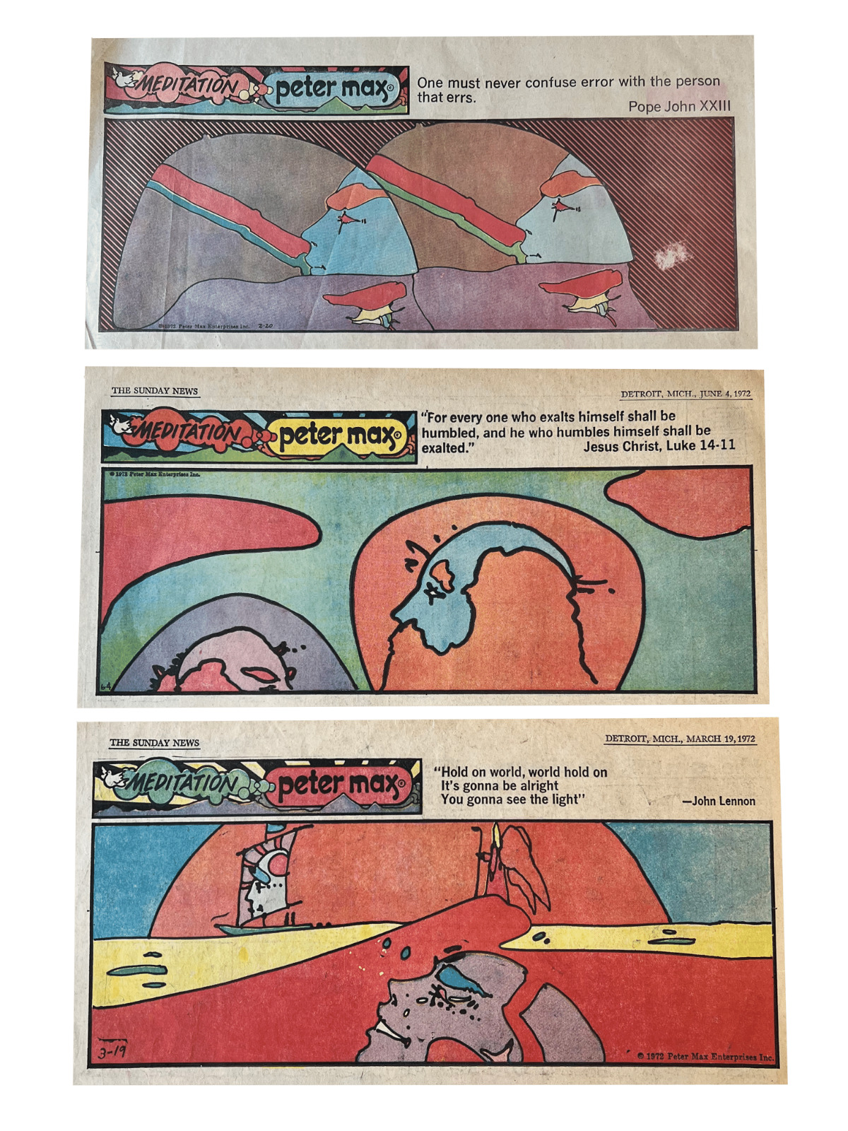 Peter Max Sunday News Detroit Newspaper Meditation Ad Collage 1972 FRAMED