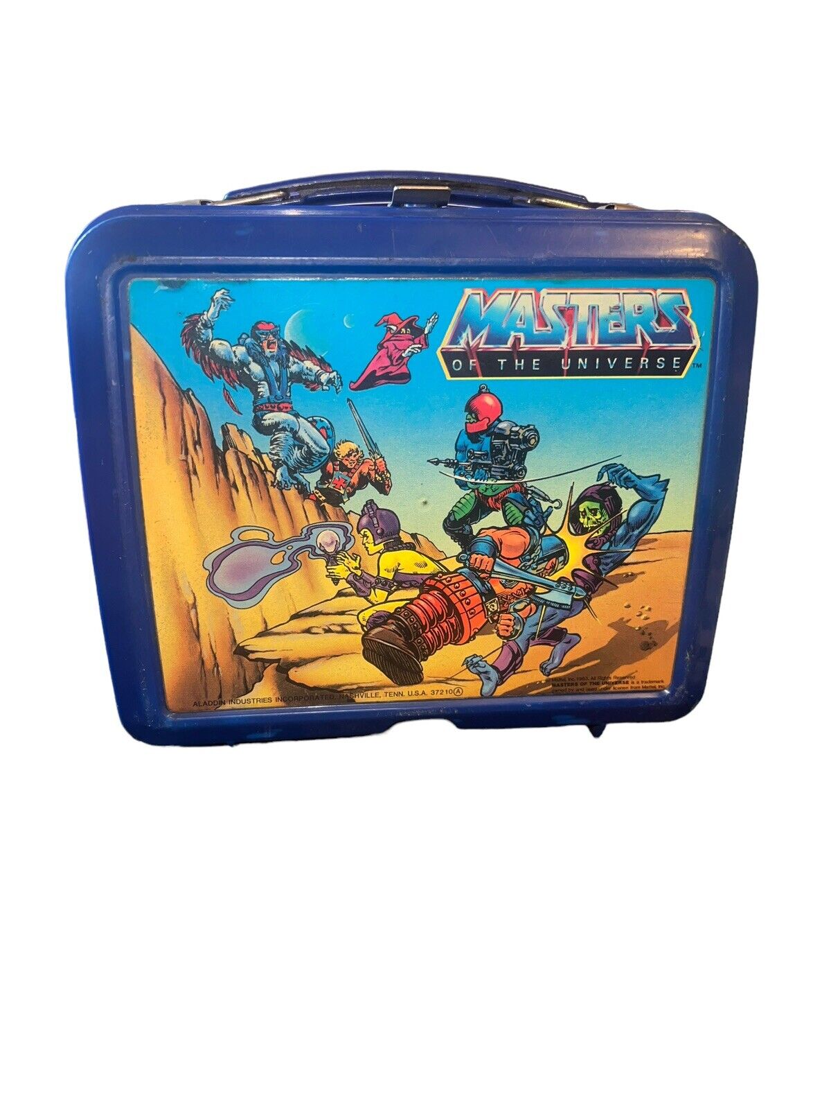 Vintage 1983 Aladdin  MOTU Masters Of The Universe Blue Plastic Lunchbox He Man