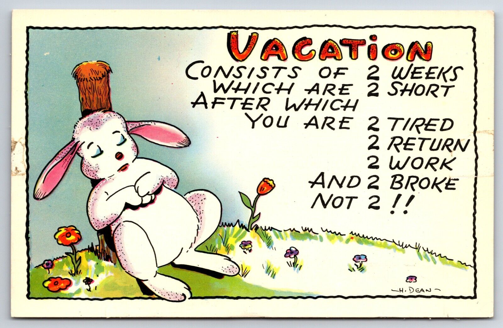 Comic Humor c1950 Vacation Consists Of... Bunny Rabbit Colourpicture Postcard