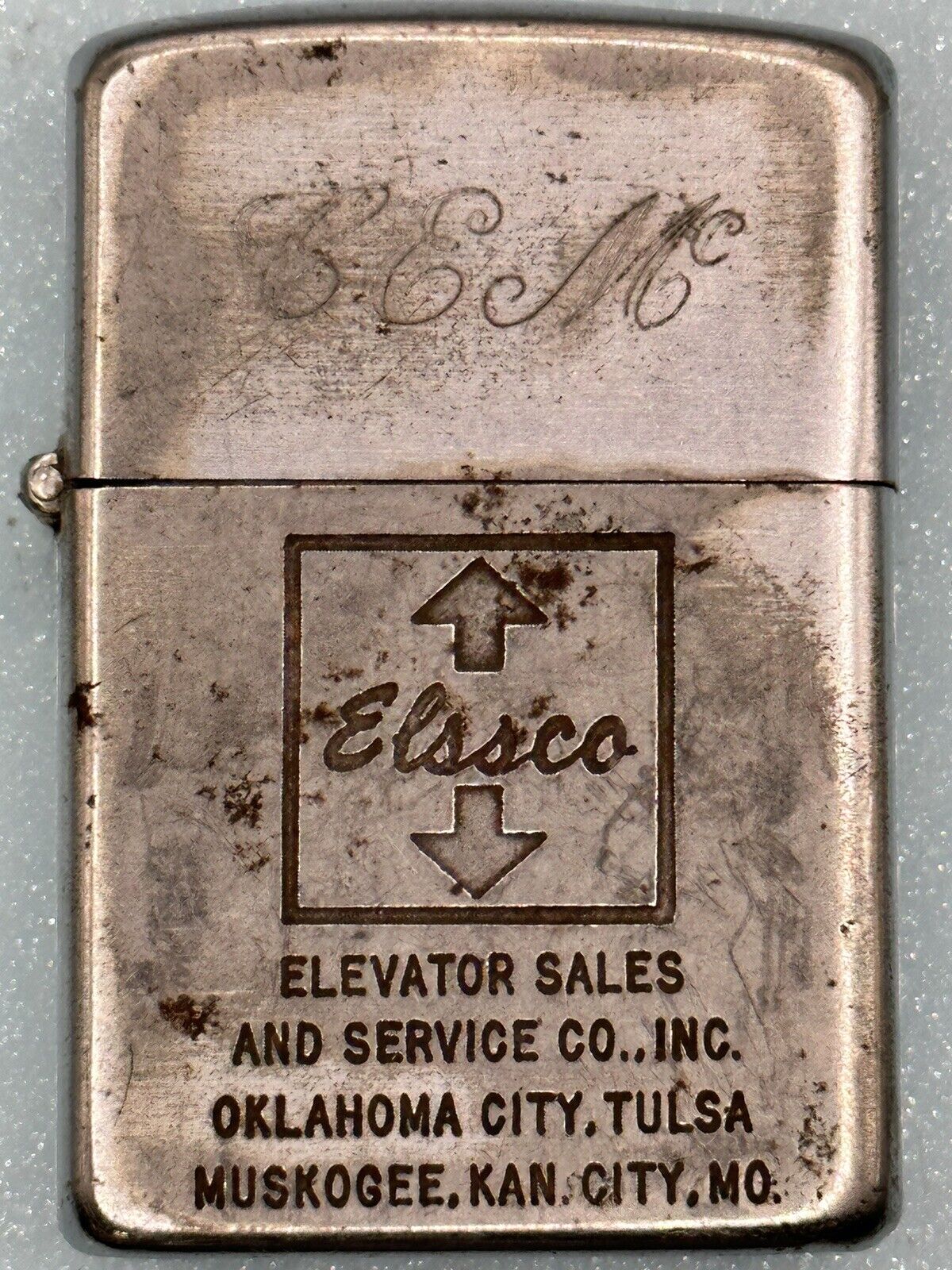Vintage 1937-1950 Elssco Elevator Sales Advertising Chrome Zippo Lighter