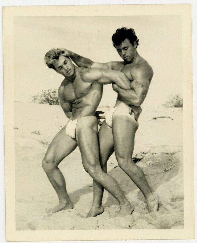 Bruce Of LA 1950 Gay Physique Wrestling Duo 5x4 Beefcake Hunk w/Tattoo Q8189