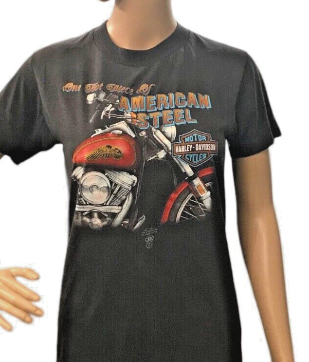 VTG 1987 Harley Davidson One Hot Piece of American Steel 3D Emblem T-Shirt sz M