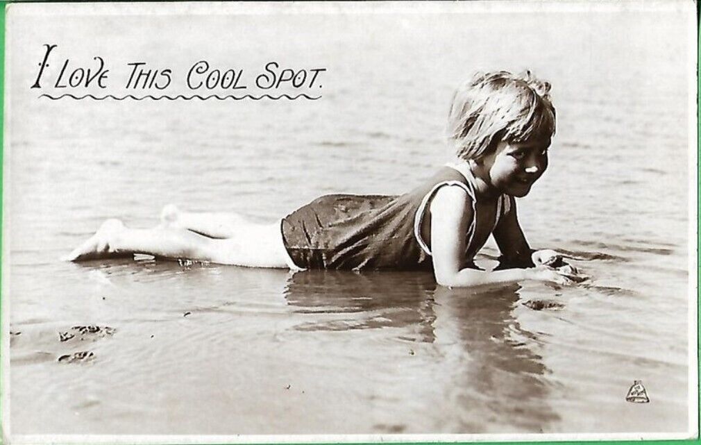 Original Antique Real-Photo Postcard GIRL BATHING Bell Series Essex Silver Print