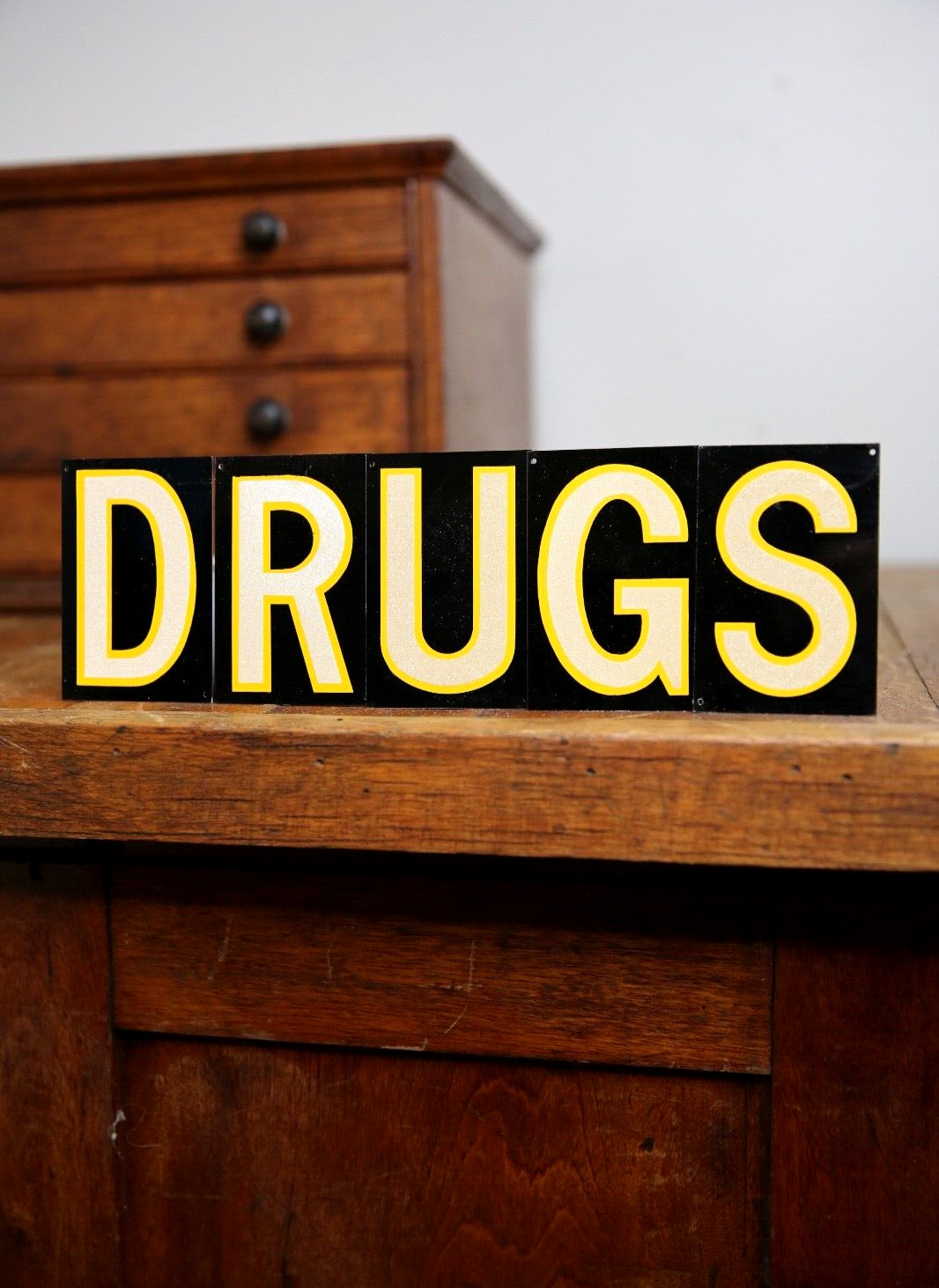 Vintage Drug Store Apothecary Sign medical Oddity cabinet door pharmacy letters