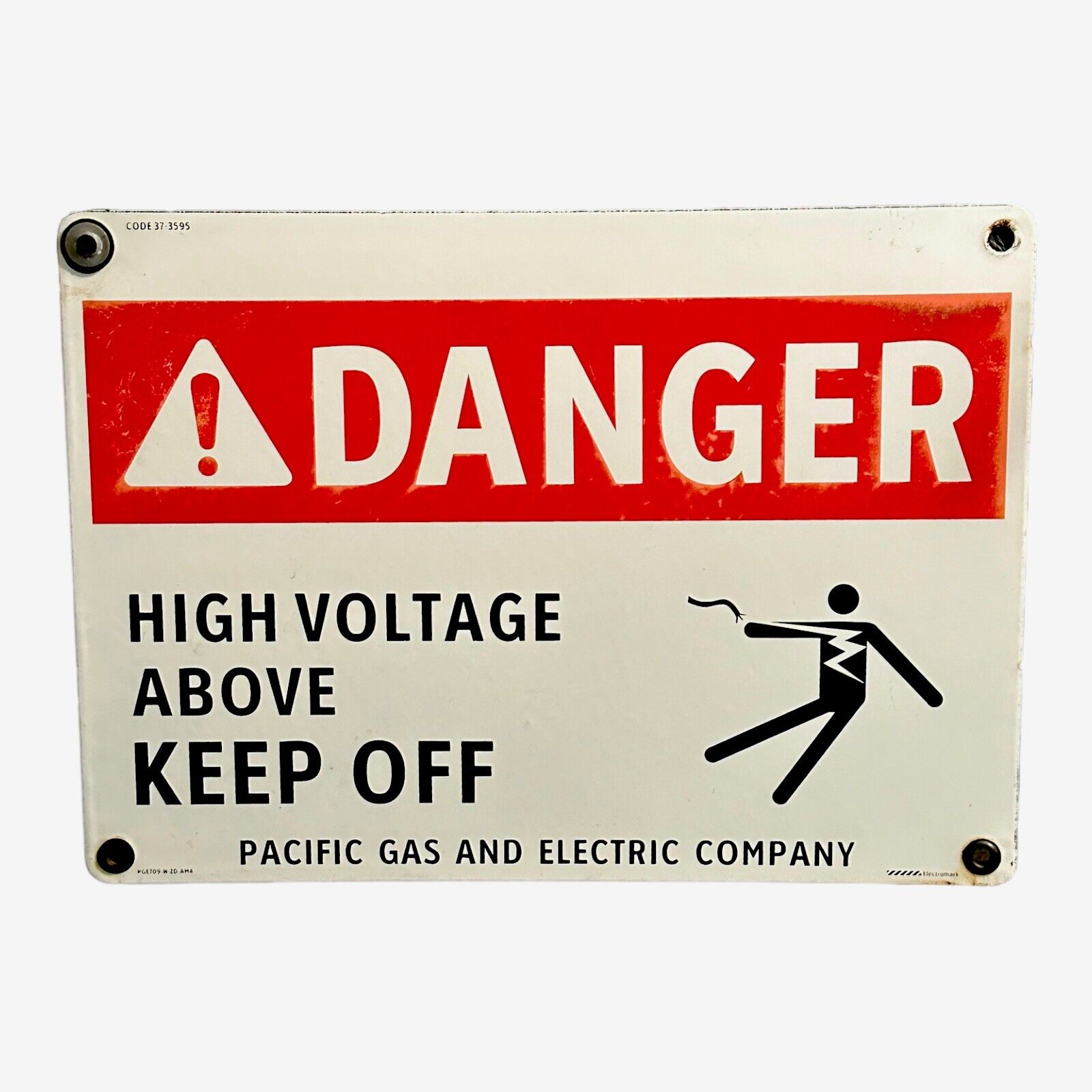 PG&E Danger High Voltage Above KEEP OFF Sign Vtg. Ca. Double sided Porcelain 14\
