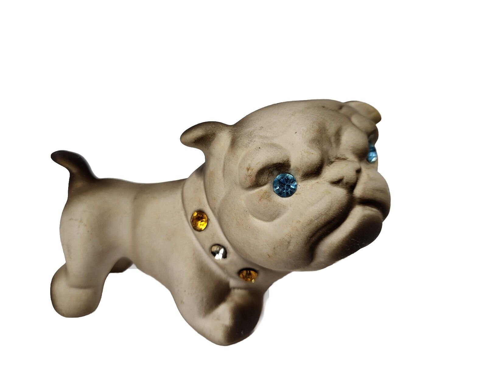 Vintage Handmade Roselane California Pottery USA Jeweled Bisque Bulldog Figurine