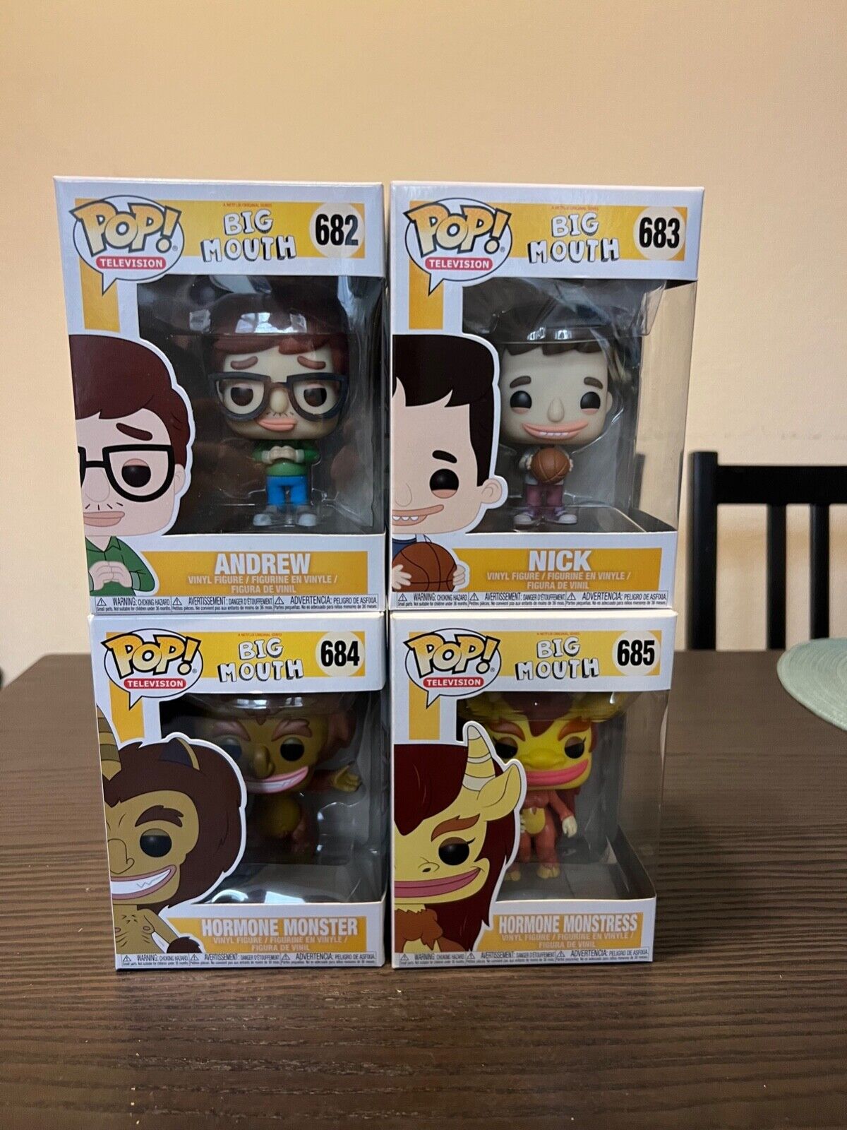 COMPLETE SET 4 VAULTED Big Mouth Funko Pops Nick Andrew Hormone Monster #682 684