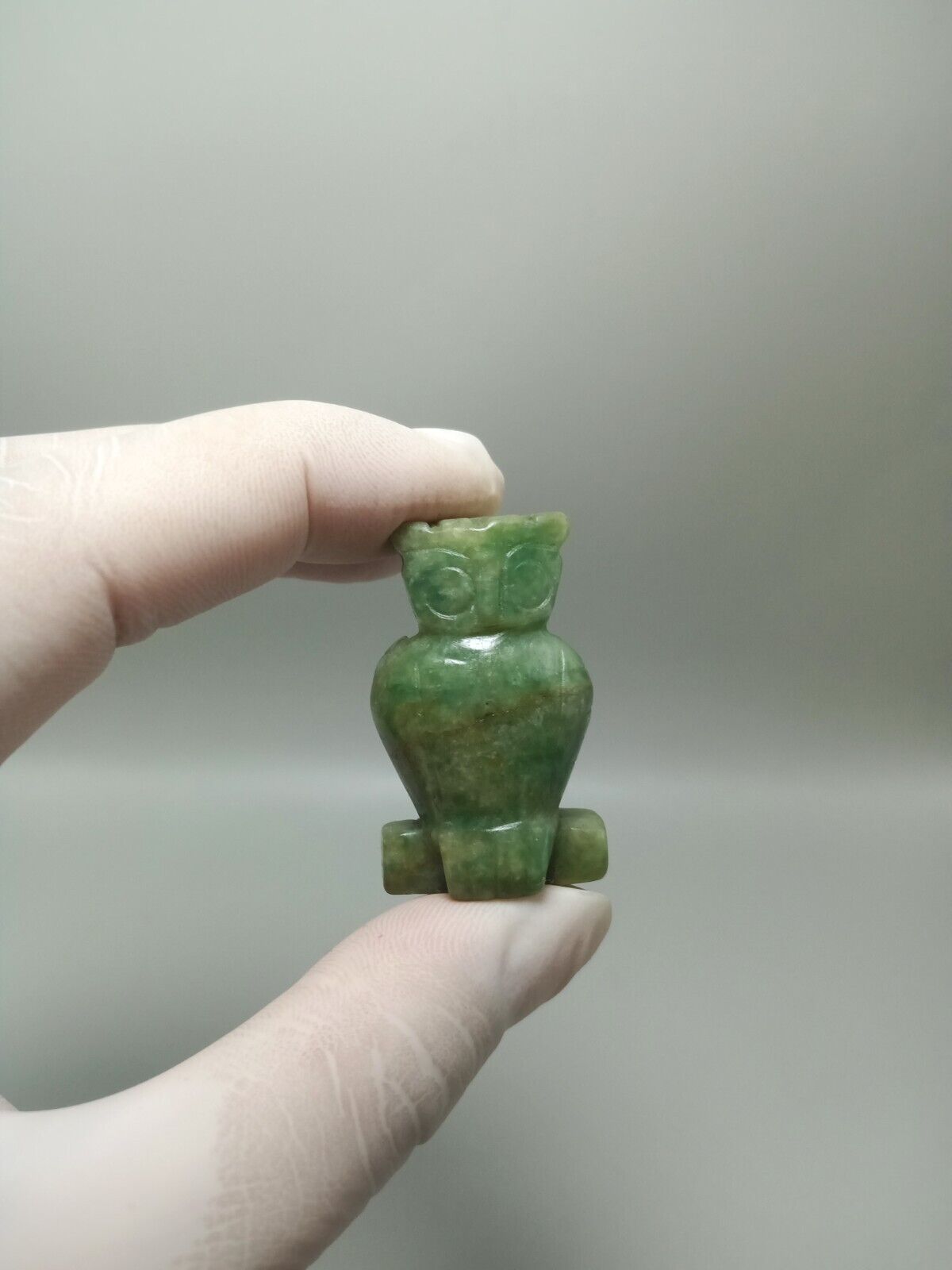 38mm Hand Carved Jadeite Jade Owl Statue 100%Natural Real Burmese Burma