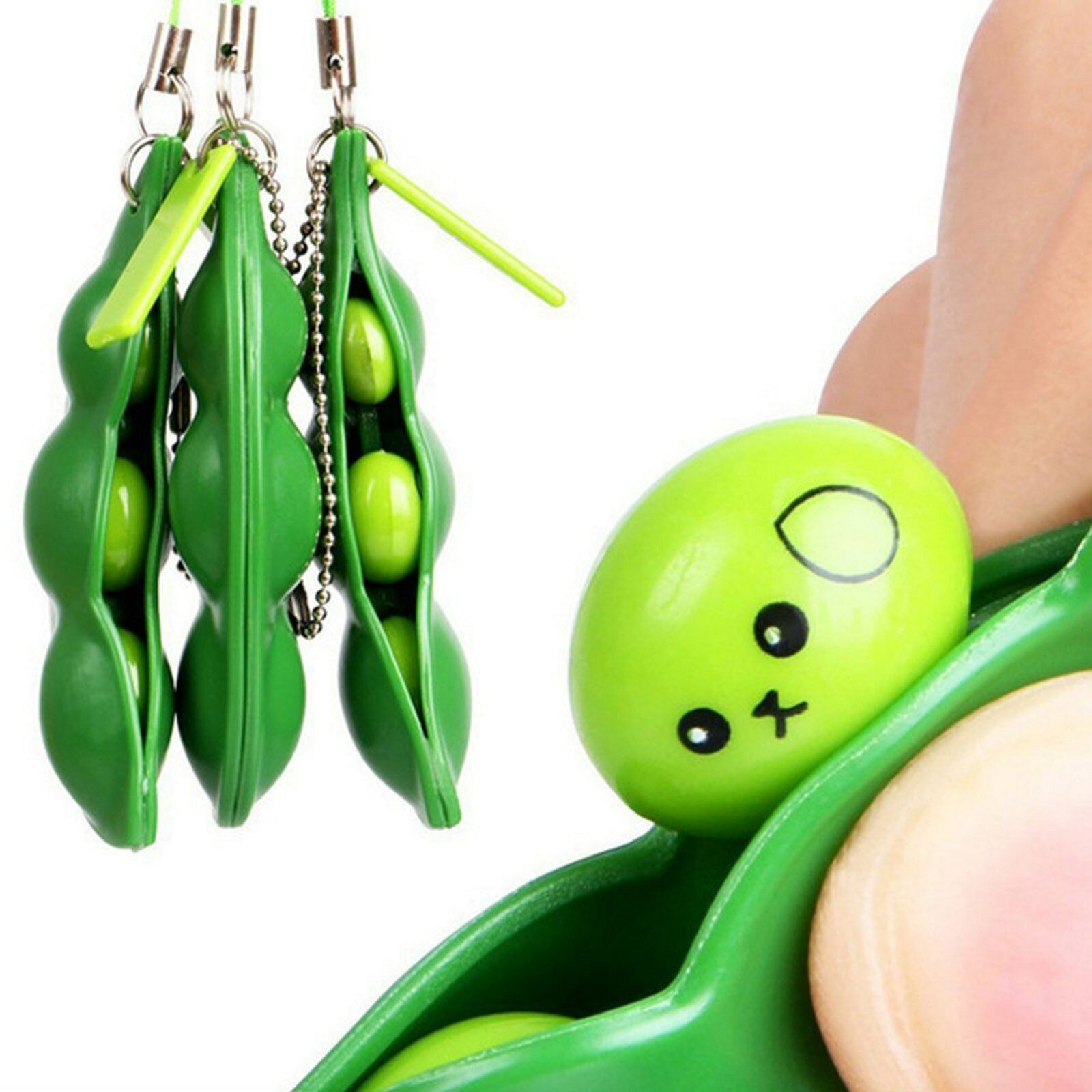 3pcs Pea Bean Toy Anti Anxiety Key Ring Stress Relief Squeeze Pea Pod Keyring