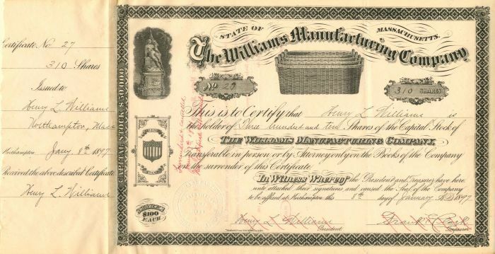Williams Manufacturing Co. - Stock Certificate - General Stocks