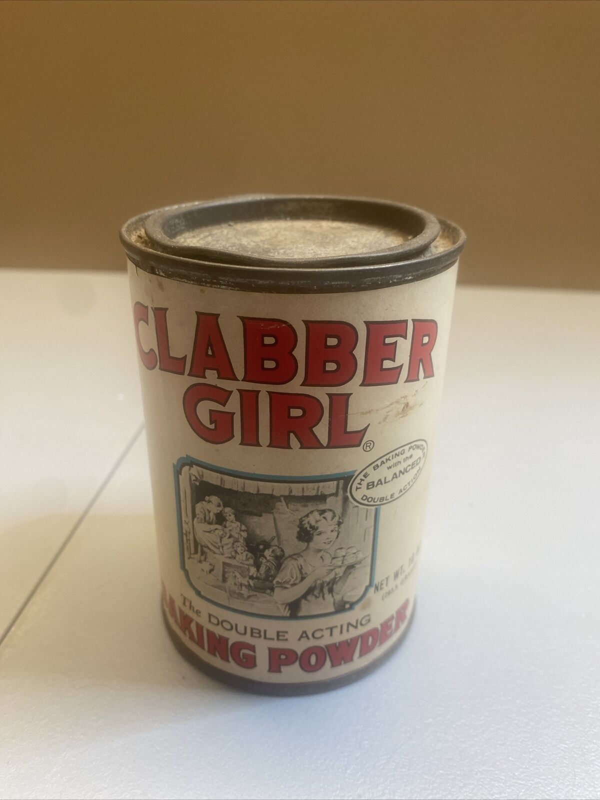 Clabber Girl Baking Powder Vintage Metal Tin/Lidded Canister Can 10 oz