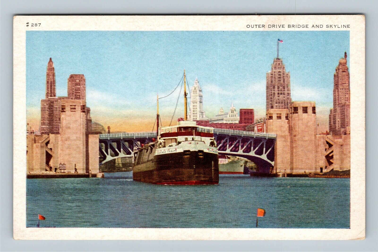 Chicago IL, Outer Drive Bridge And Skyline, Illinois Vintage Postcard