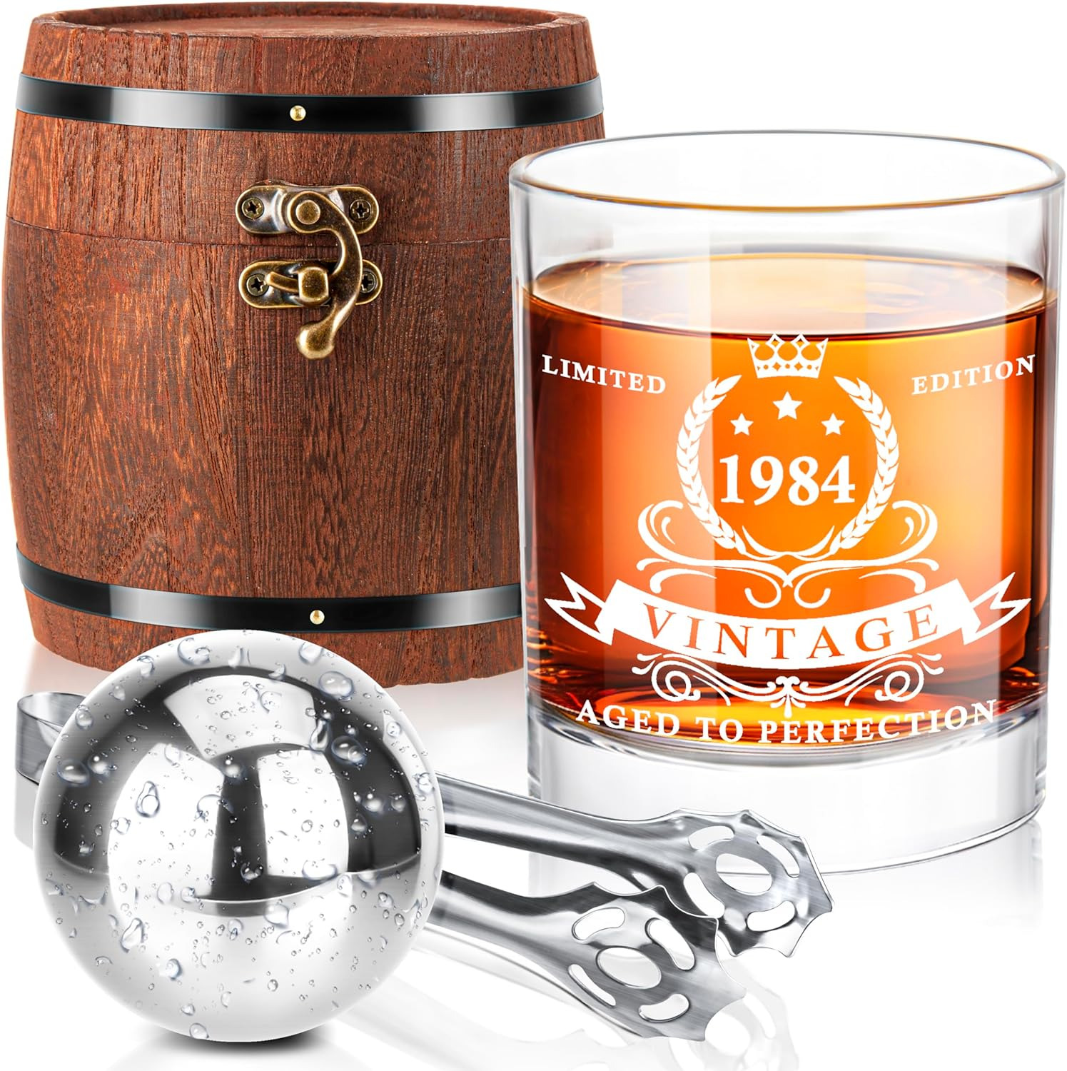 40Th Birthday Gifts for Men,1984 Whiskey Glass Set in Barrel Box,40 Years Old Gi