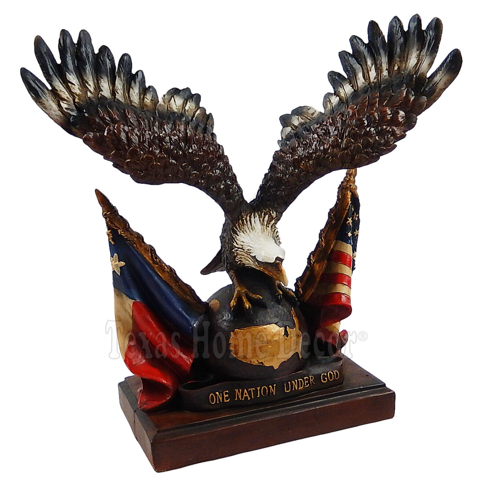 Bald Eagle Figurine Statue United States & Texas Flag Patriotic One Nation 