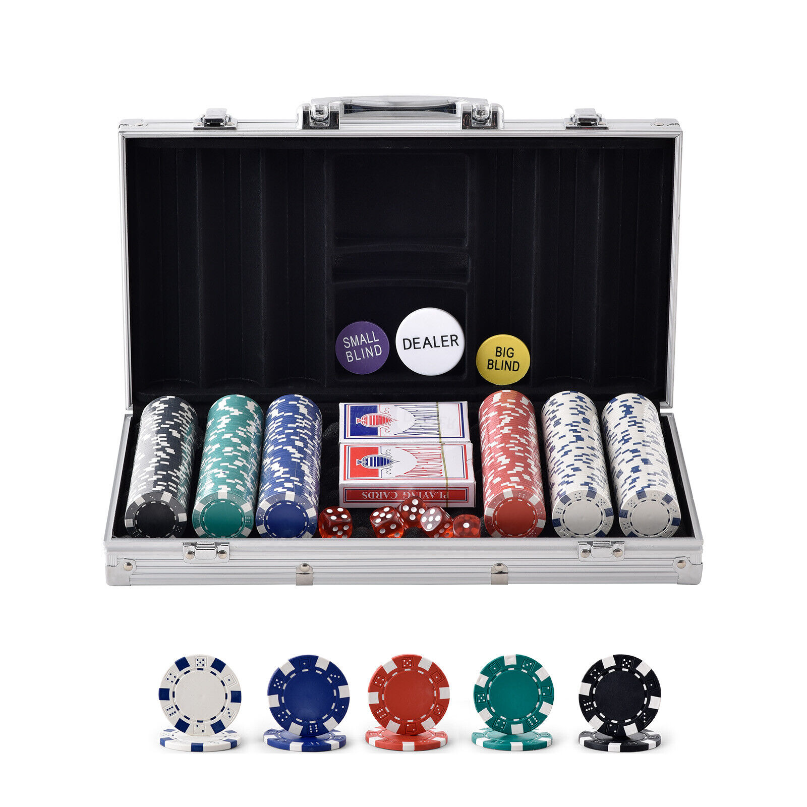 VEVOR 300-Piece Poker Chip Set with Aluminum Case Cards 11.5 Gram Casino Chips