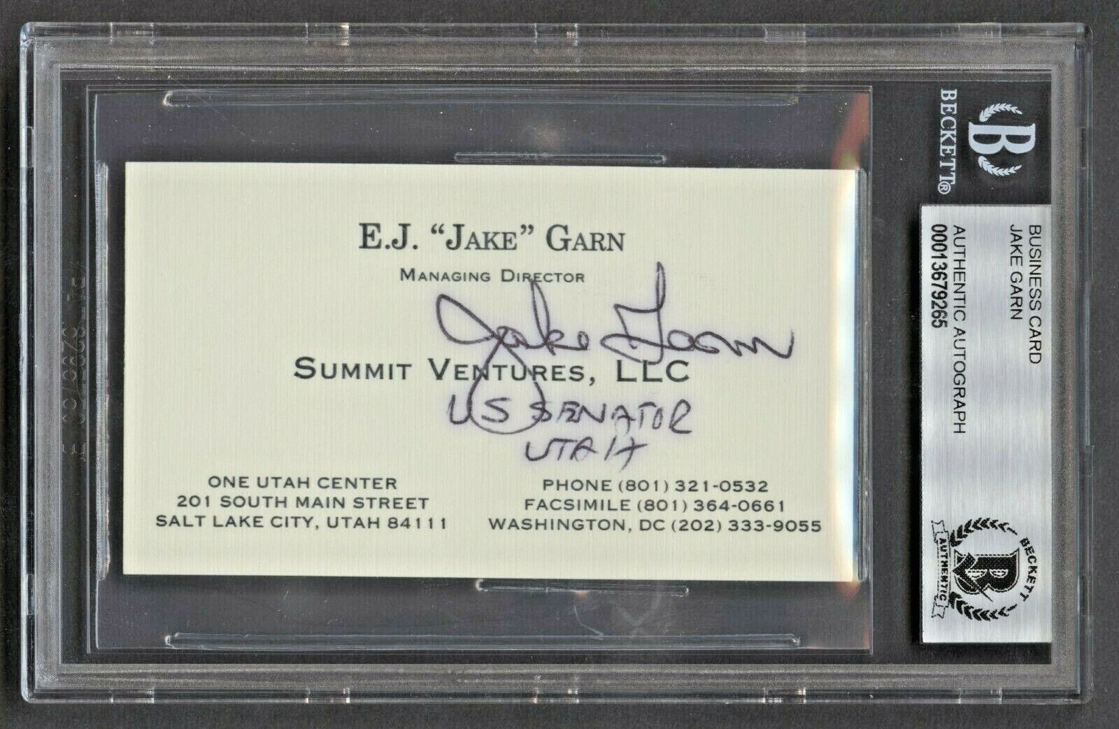 Jake Garn signed autograph auto US Senator & Astronaut Business Card BAS Slabbed