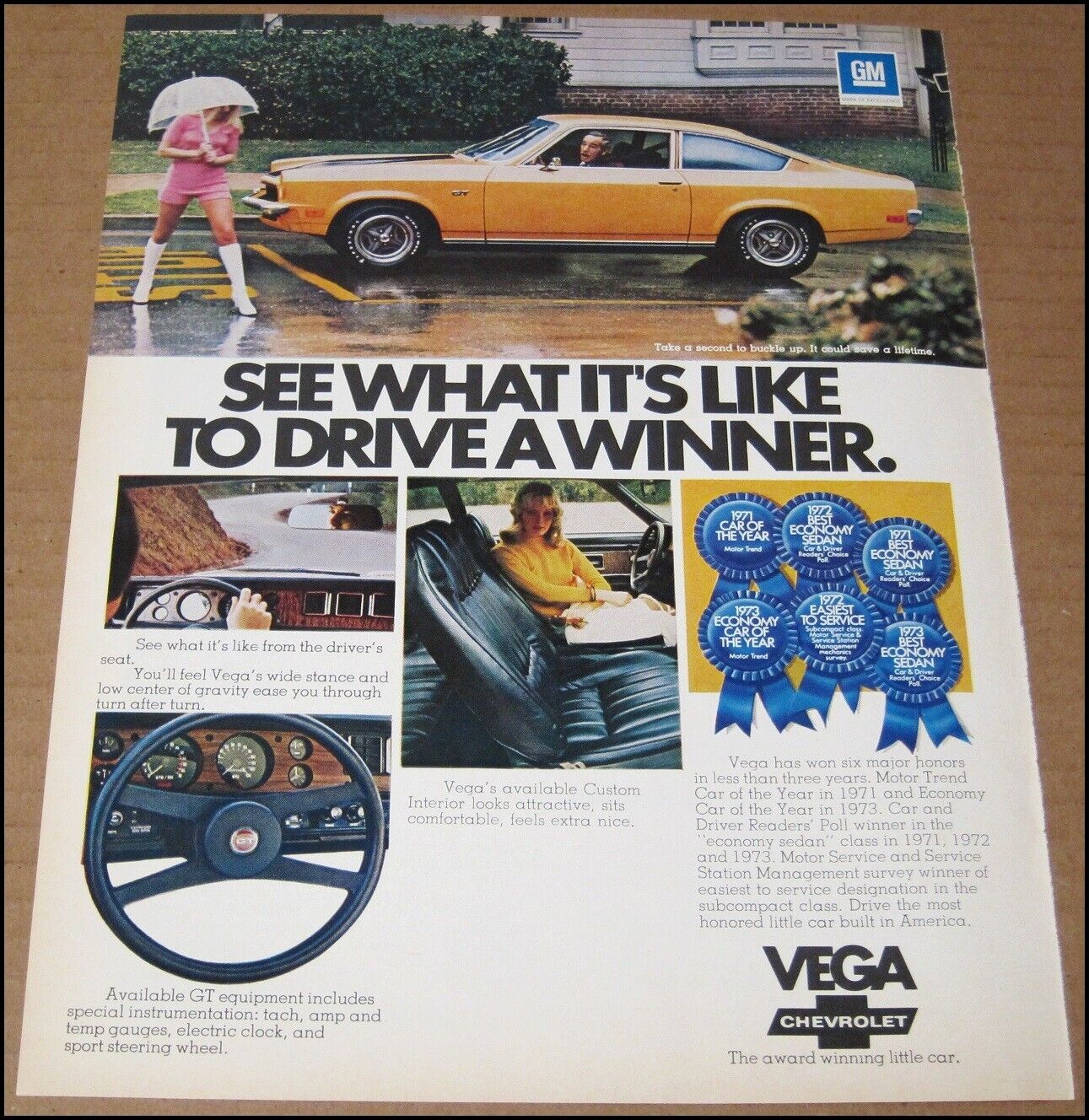 1973 Chevy Vega Print Ad Car Automobile Advertisement Vintage Chevrolet 8.25x11