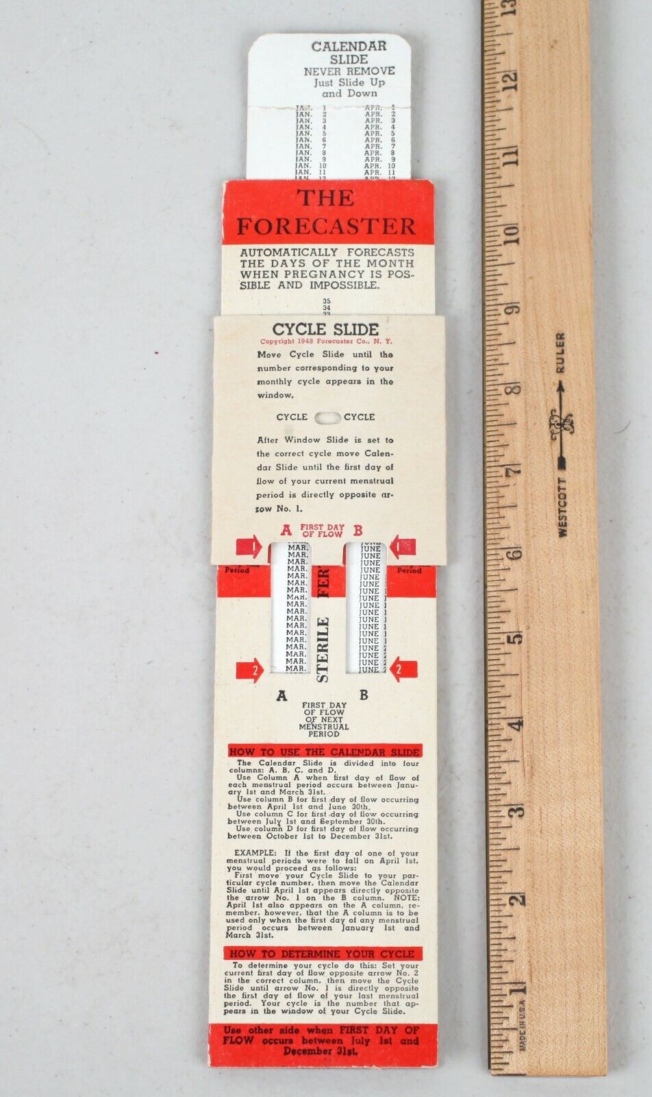 1948 The Forecaster Women's Menstrual Cycle Slide Rule Ovulation Predictor  