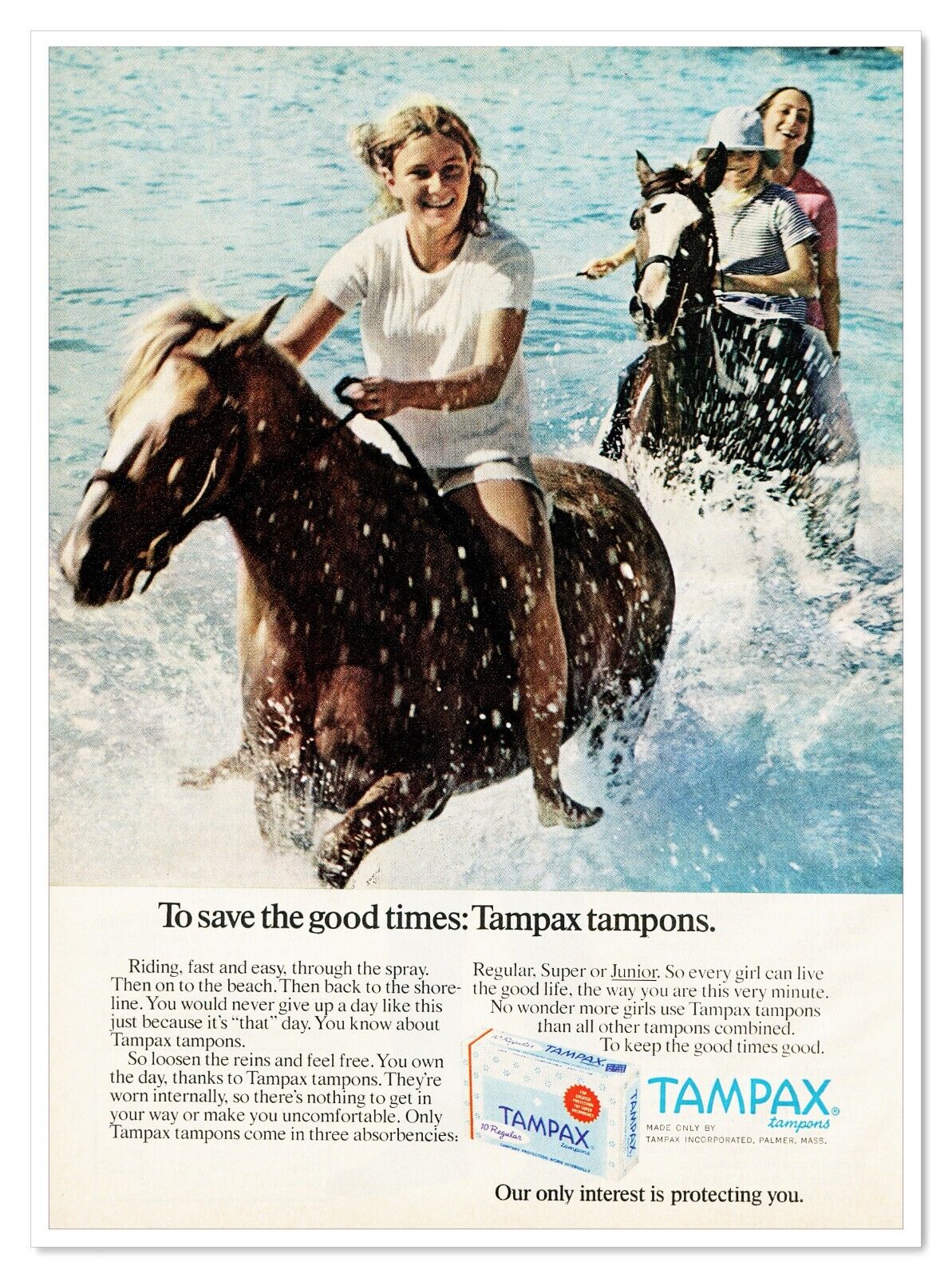 Tampax Tampons Women Riding Horses Vintage 1972 Full-Page Magazine Ad