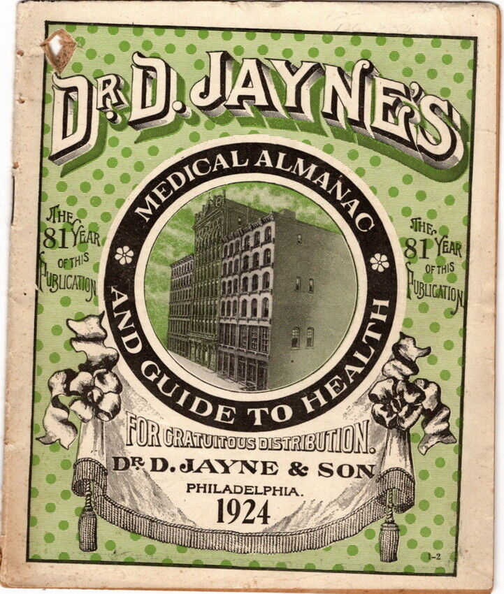 Antique 1924 Dr. J. Jayne's Medical Almanac and Guide To Health, C. J. Miller