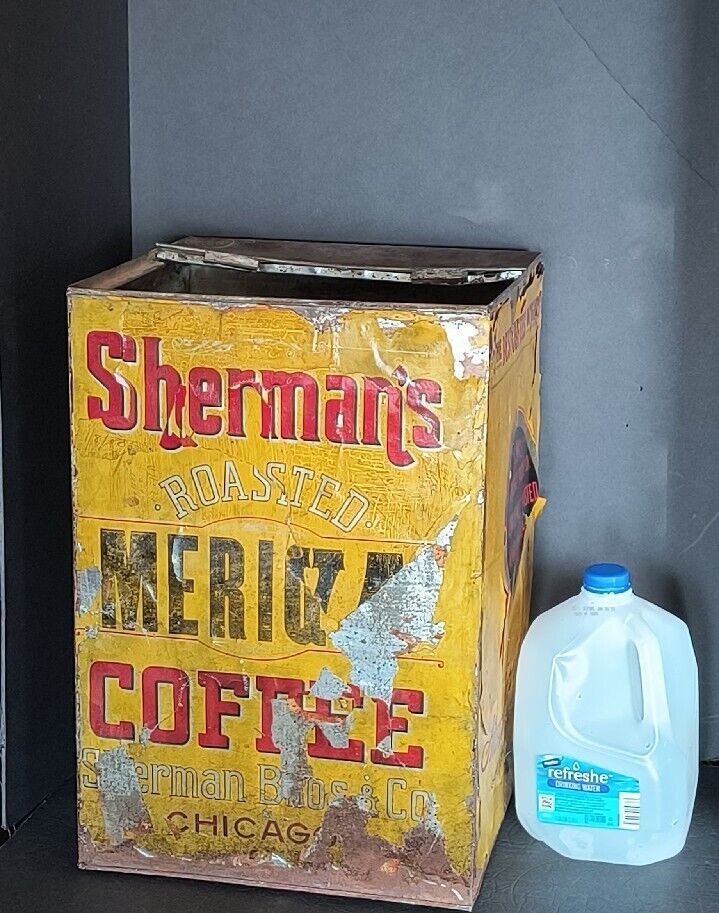 Antique Coffee Tin Advertising Can Sherman Bros Chicago IL Store Display HUGE