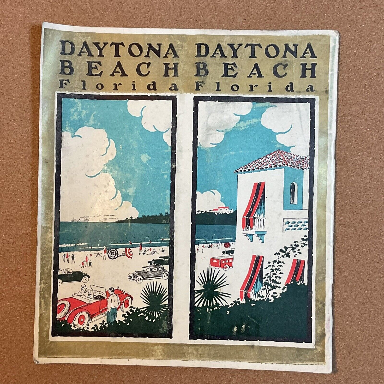 🌴 DAYTONA BEACH FLORIDA | 1920’S VTG TOURISM BROCHURE | ART DECO LITHO COVER