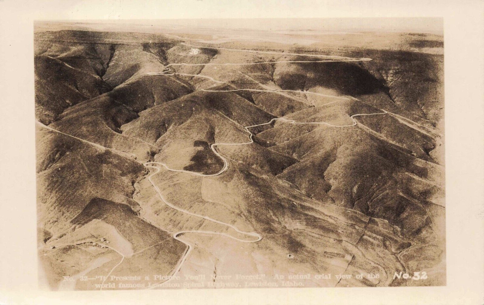 RPPC Lewistown Idaho 1930s Aerial View of Famous Spiral Highway No. 32 Postcard