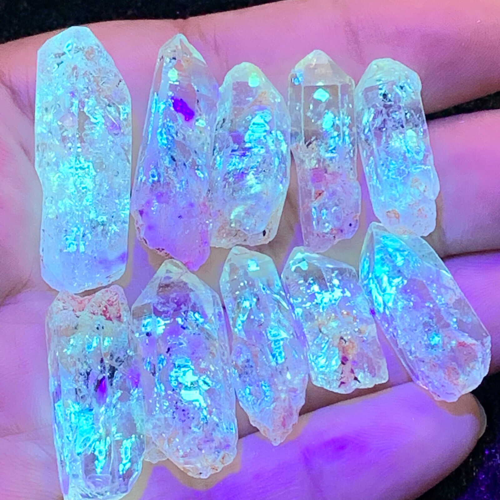 10pcs Rare Petroleum included Diamonds Quartz Crystal fluorescent under UV light