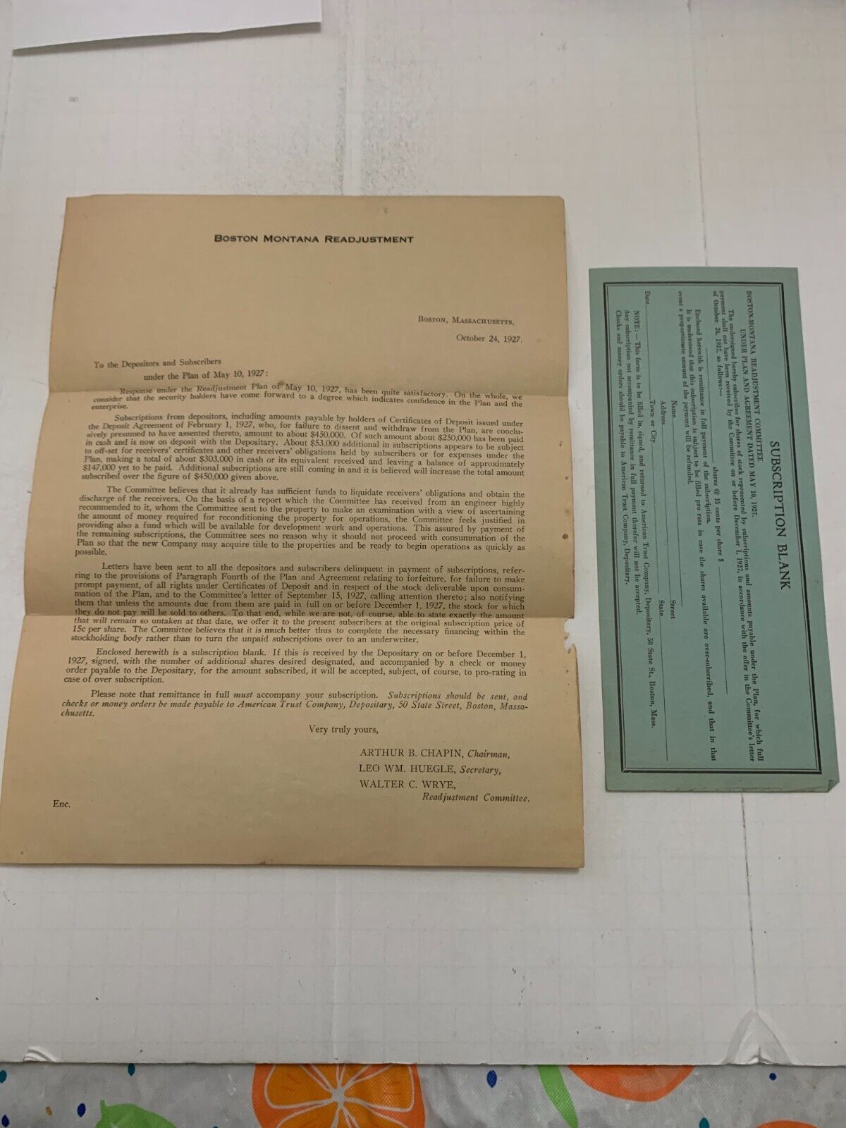 1927 Boston Montana Readjustment Letter on Letterhead