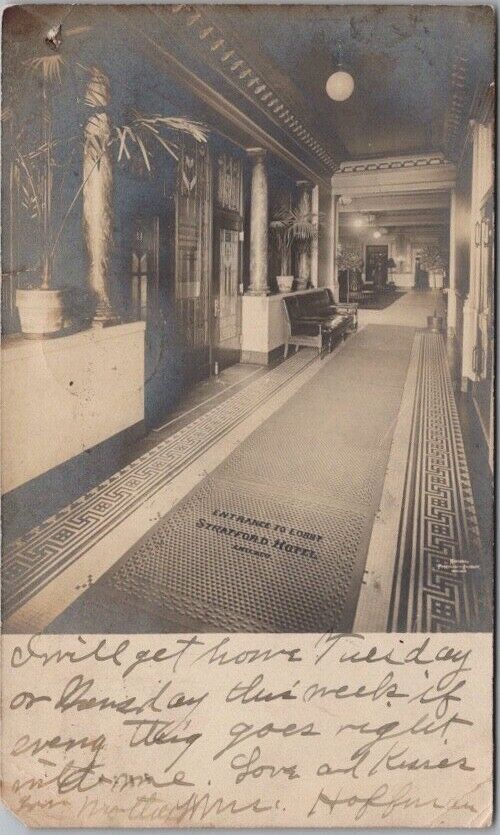 1909 CHICAGO Illinois RPPC Real Photo Postcard STRATFORD HOTEL Entrance to Lobby