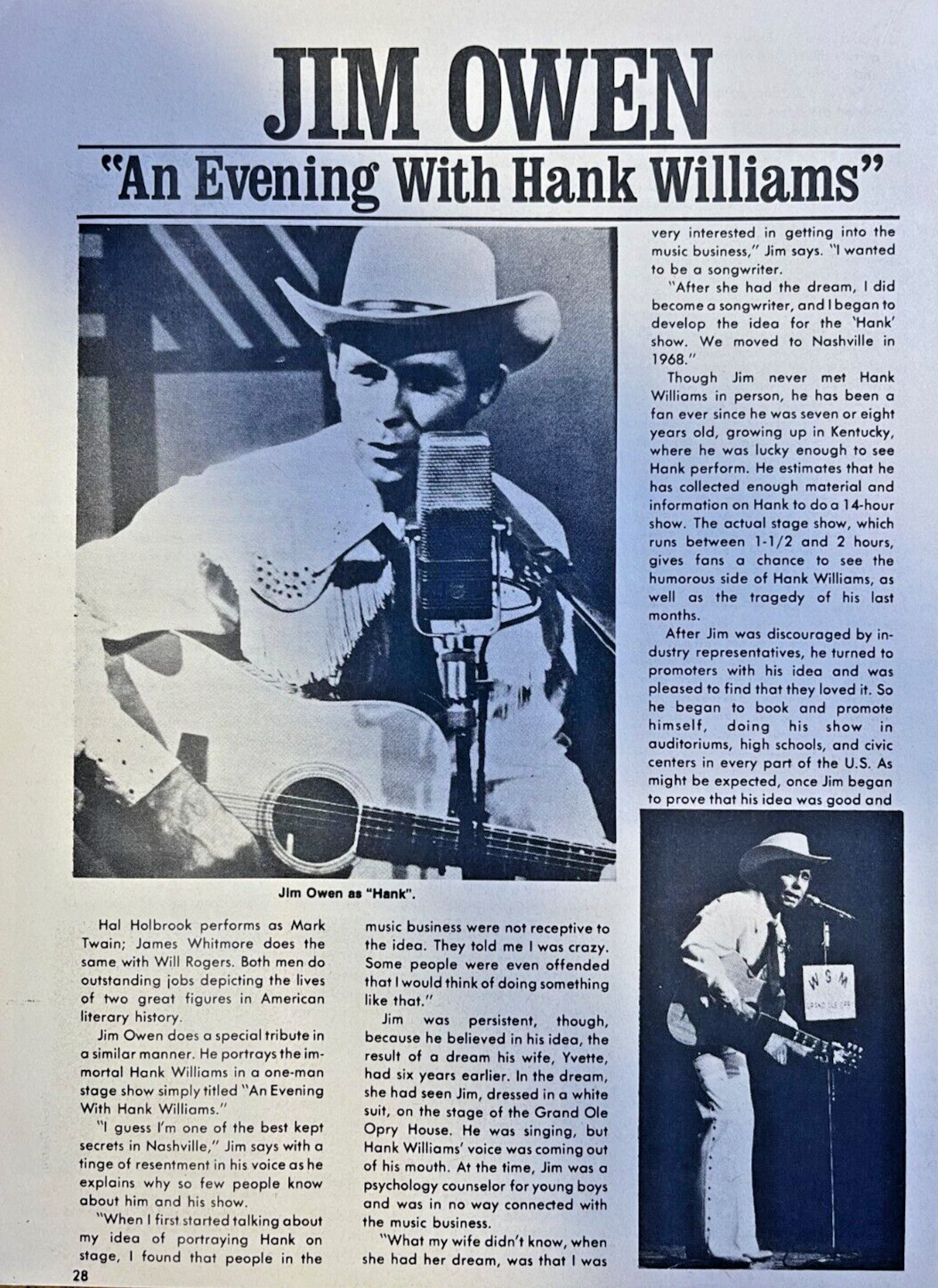 1978 Jim Owen An Evening With Hank Williams