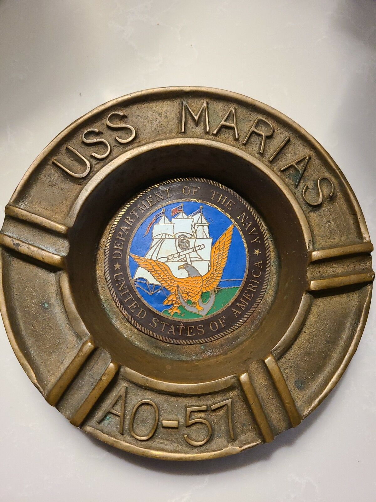 USS MARIAS AO-57 Brass Ashtray - 30% to Navy Charity - Offers Accepted