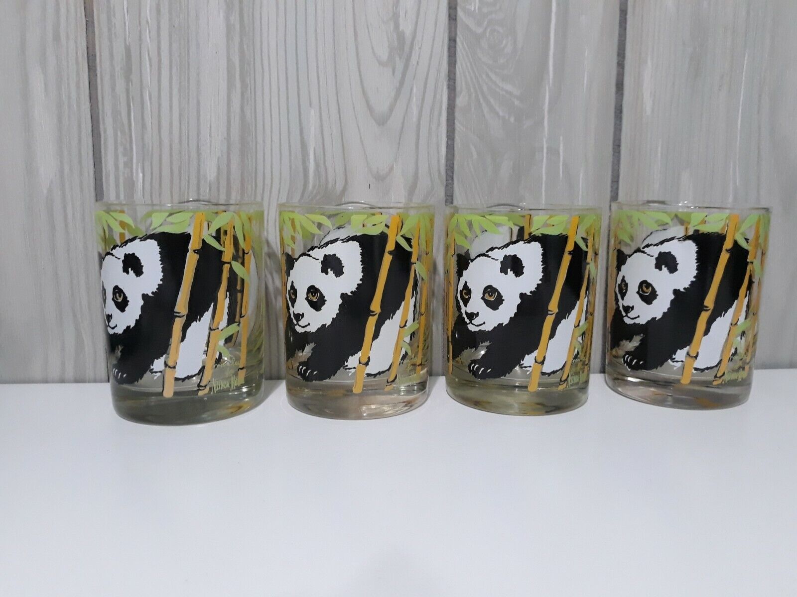 70\'s VNTG Neiman-Marcus  Man Lee Panda Drinking Glasses set of 4.