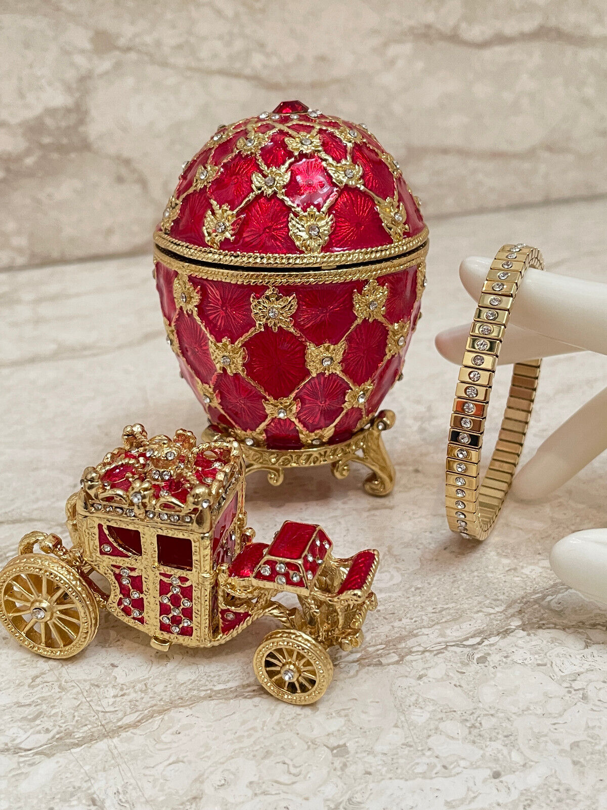 Handmade Emperor Faberge egg Imperial egg & Gold bracelet Husband gift Fabergé
