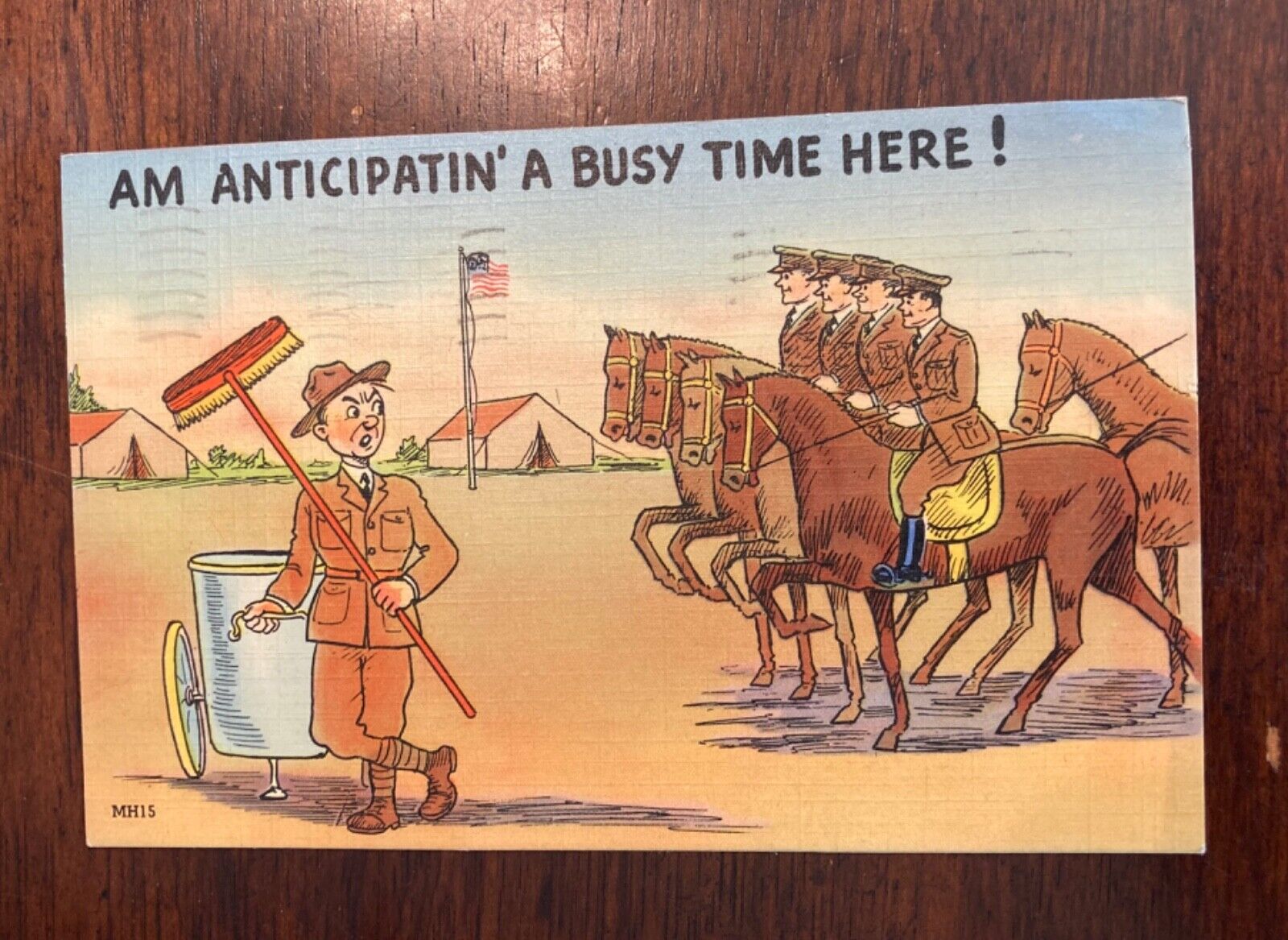 Comic 1942 Am Anticipatin\' A Busy Time Here Tichnor Linen Postcard N/A stamp