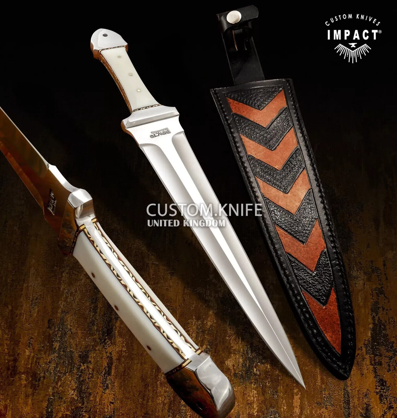 IMPACT CUTLERY CUSTOM HUNTING DAGGER KNIFE ACRYLIC IVORITE HANDLE- 1643