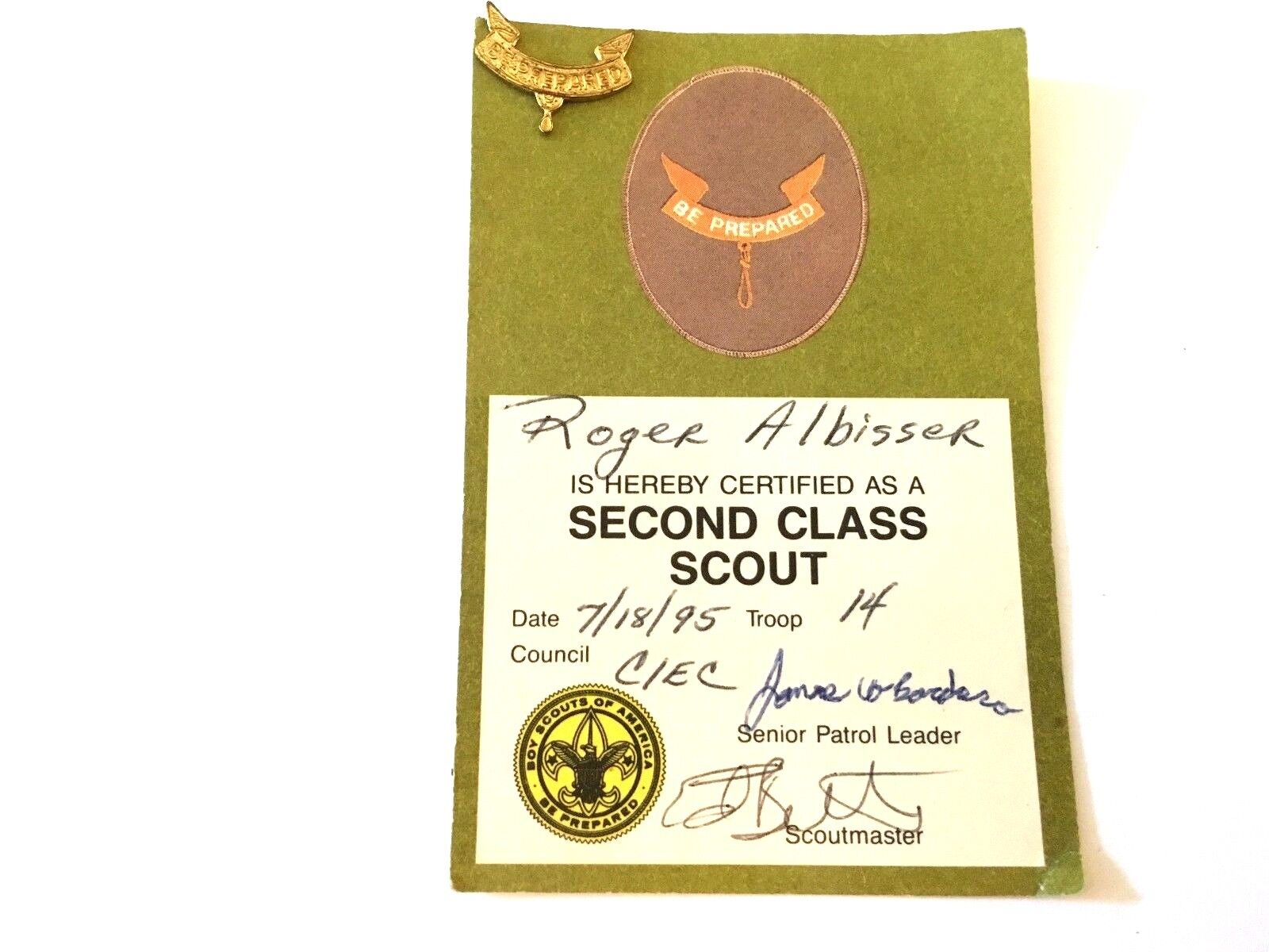 VINTAGE BOY SCOUT SECOND 2ND CLASS SCOUT PIN 1995