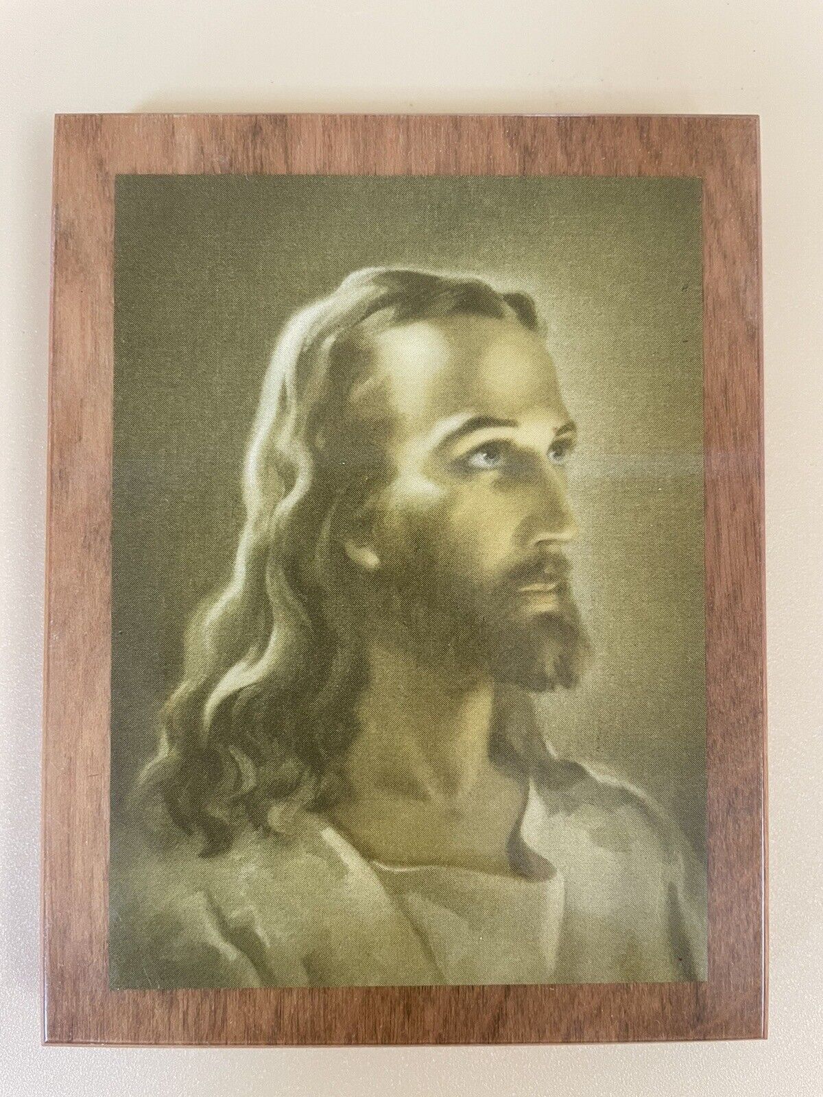 VTG Jesus Pyraglass Products Religious Wall Hanging Plaque Wood-4.75”x3.75x0.5”