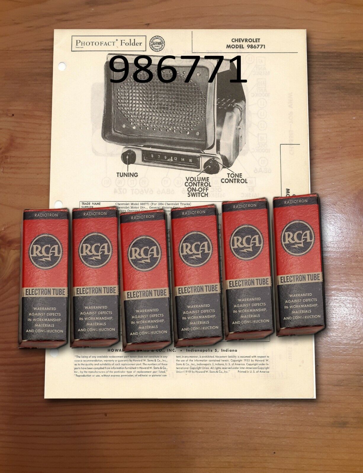 Vintage 1954-55(early) Chevy Truck Radio #986771 tube set plus FREE Photofacts