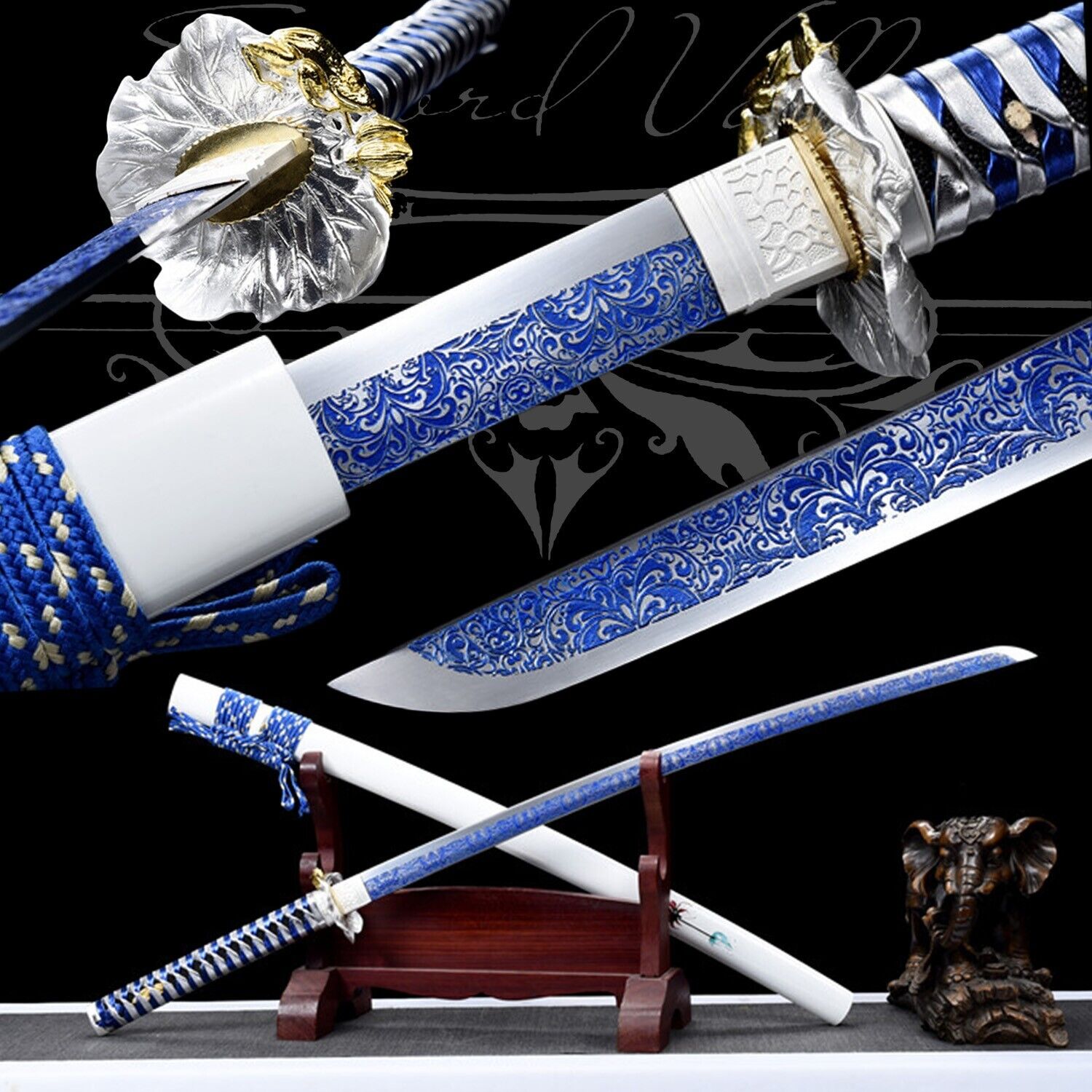 Handmade Katana/Samurai Sword/Carbon Steel/High-Quality Blade/Silver/Japanese