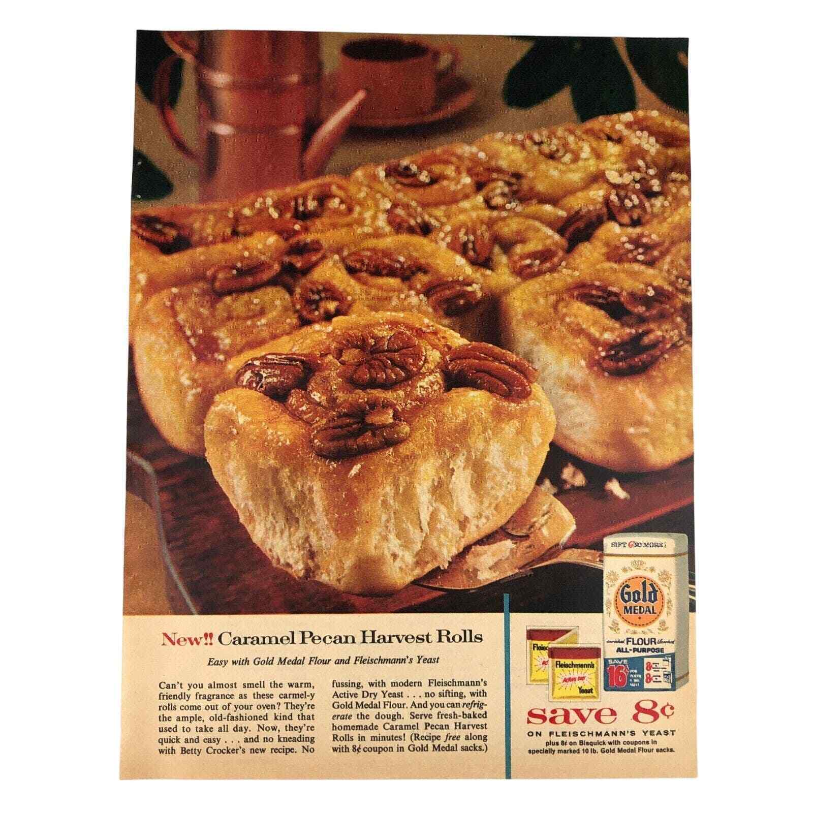 Fleischmann\'s Yeast Caramel Pecan Harvest Rolls Vintage Magazine Print Ad 1960s