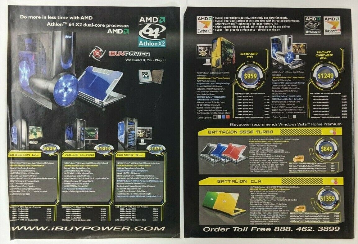 iBuyPower AMD 64 Athlon X2 Print Ad Poster Art PROMO Original Gaming Gamer SLi